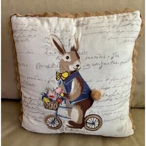 Easter Bunny Cotton Tail Throw Pillow Farmhouse Cottagecore Spring Decor Neutral